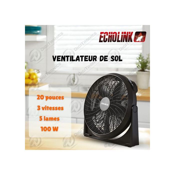 Ventilateur de sol 20 pouces 3 vitesses, 100W, Silencieux, VS-20100