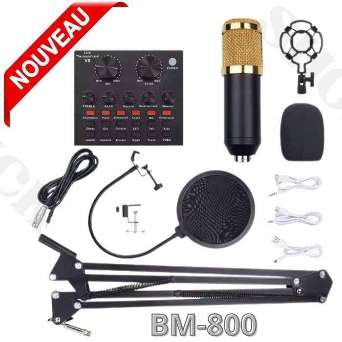 Microphone à condensateur sans fil,  d'enregistrement BM800 V8 carte son V8, PC, ordinateur, téléphone