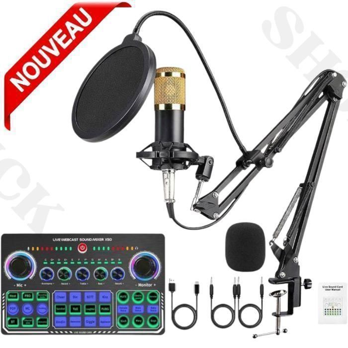 Microphone de karaoké à condensateur BM800, carte son RGB en direct avec effets de mixeur d audio à changement vocal