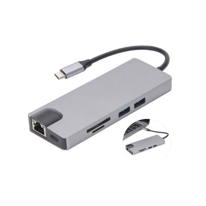 Type-c to HDMI 8 in1 LAN+Type-C+SD Card+USB3.0*2+HDMI+VGA