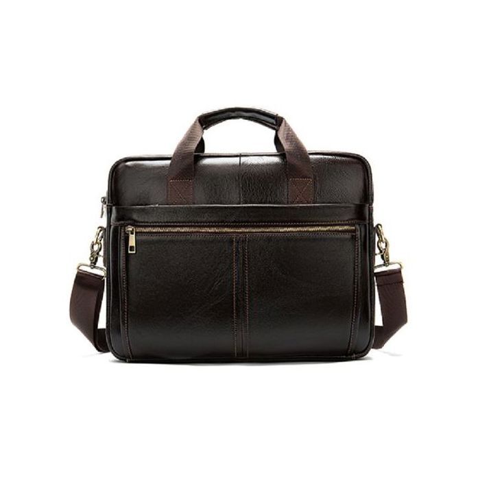 Sacoche PC Portable - Cuir Véritable - Marron - 14 pouces - Bandoulière Réglable - Luxe