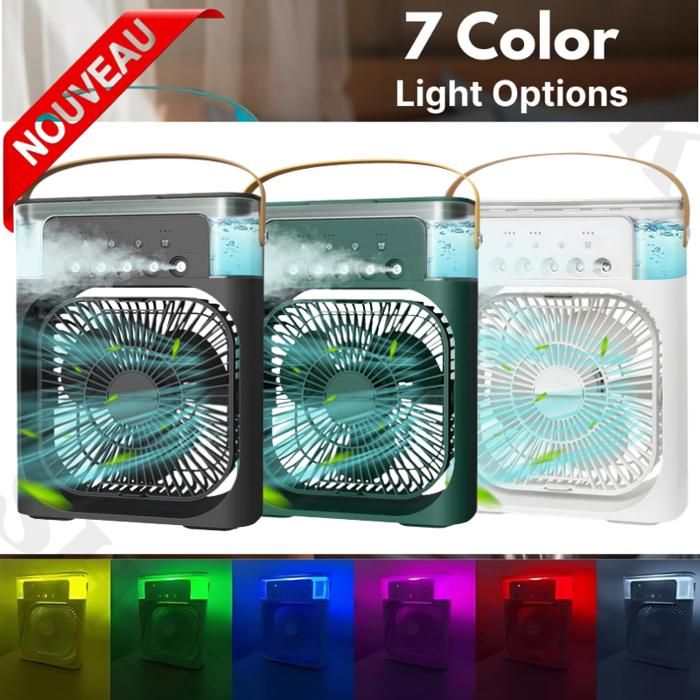 TVentilateur de refroidissement par évaporation avec LED, Minuteur, 3 vitesses de vent 3 modes
