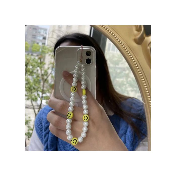 Sangle Lanière Phone Strap En Perles Et visages souriants