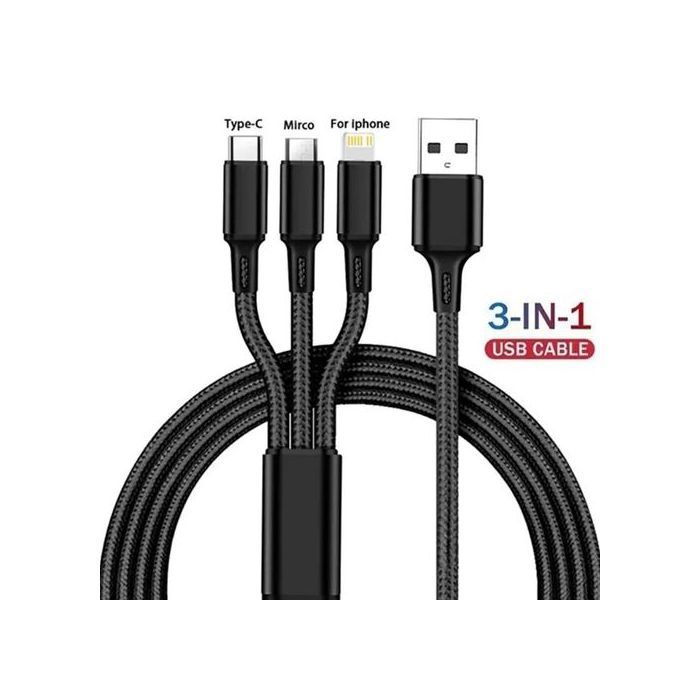 Câble de charge multiple 3en1 Charge rapide et transfert data, IOS/Android/Type-C, Câble Pour iPhone Samsung Xiaomi Huwaei, 1.2m