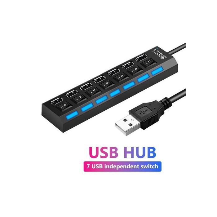 Adaptateur D'alimentation USB 2.0 Airies Multi-ports HUB 7Portes avec interrupteur, pour ordinateur