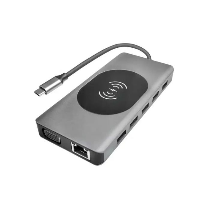 Hub USB Type-C 14-en-1 – 2 HDMI HDTV, VGA, 3 USB 3.0, 2 USB 2.0, SD, MicroSD, Audio, LAN, Recharge sans fil (WPC)