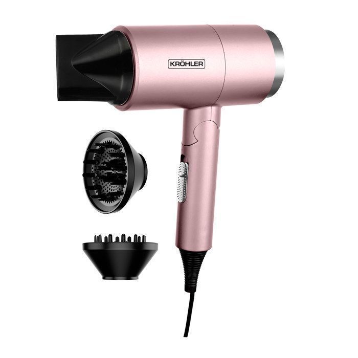 Sèche-cheveux - KRÖHLER - Pliable - 2200W - Diffuseur inclus - 2 vitesses et températures