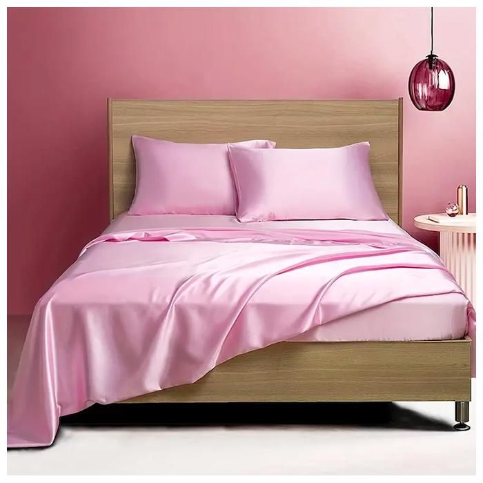 Draps de lit - GENERIC - Luxe en soie - 1 drap plat 150x250 cm - 2 taies 50x70 cm - Rose clair