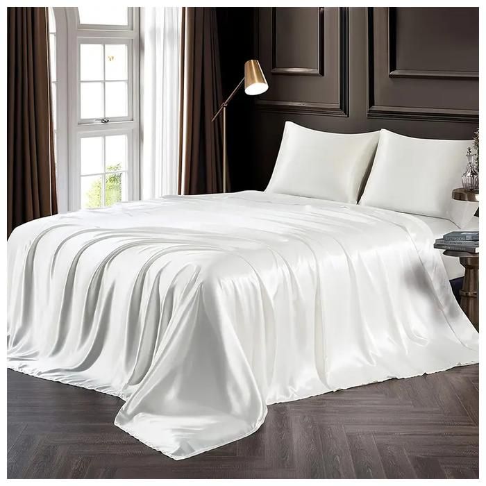 Draps de lit - GENERIC - Luxe en soie - 1 drap plat 150x250 cm - 2 taies 50x70 cm - Blanc
