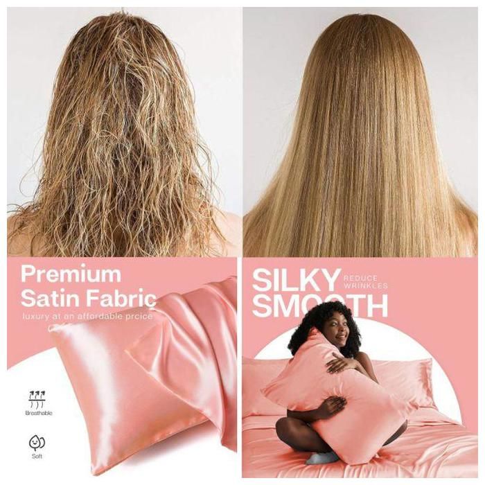 Taies d'oreiller - GENERIC - Satin doux - 70x50 cm - Rose clair - Anti-frisottis