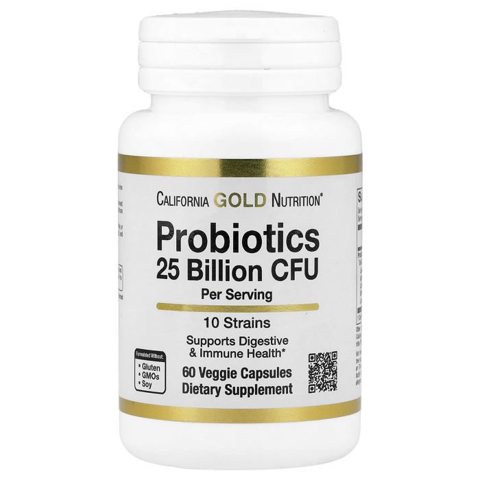 Probiotiques avec Lactobacillus acidophilus,  mélange de 10 souches, 25 milliards d'UFC, 60 capsules végétales