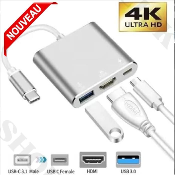 Adaptateur Type C vers HDMI - USB C - USB 3.0 pour Mac PC