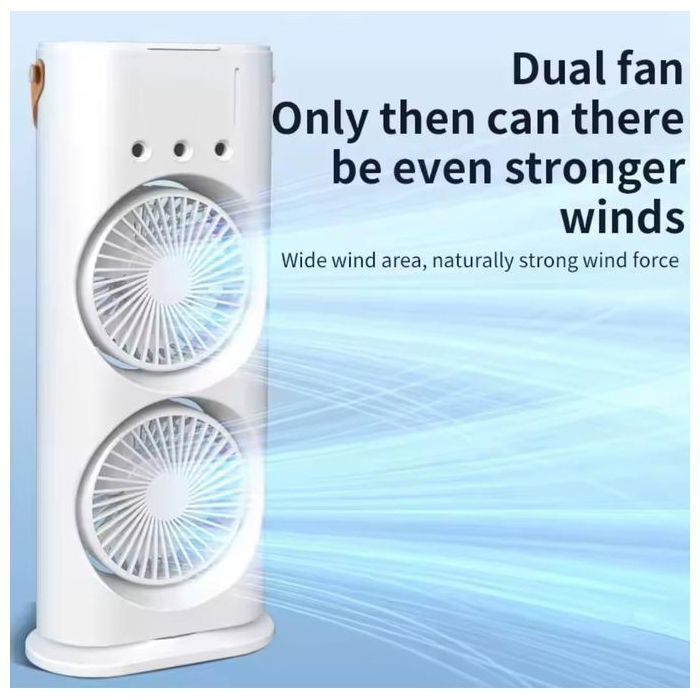 Ventilateur Portable 2 Têtes avec Brumisateur – Refroidissement Intense, Ultra Silencieux, Idéal Maison & Bureau