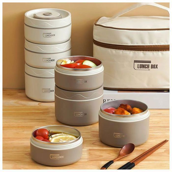 Lunch Box isotherme - LUNCH BOX - Acier inoxydable - 4 récipients - Sac thermique - Couleur aléatoire