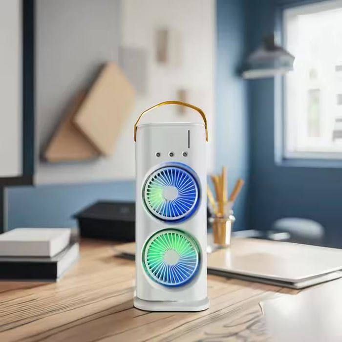 Mini Ventilateur de bureau portable, petit ventilateur tour 2 ventilateurs, faible bruit double circulation d'air,couleur aléatoir