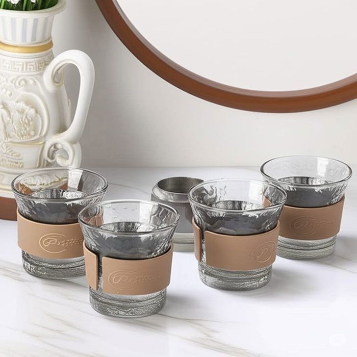Tasses à café - AYA HOME - 6 pièces - Verre martelé - 185ml - Gris - Compatible lave-vaisselle