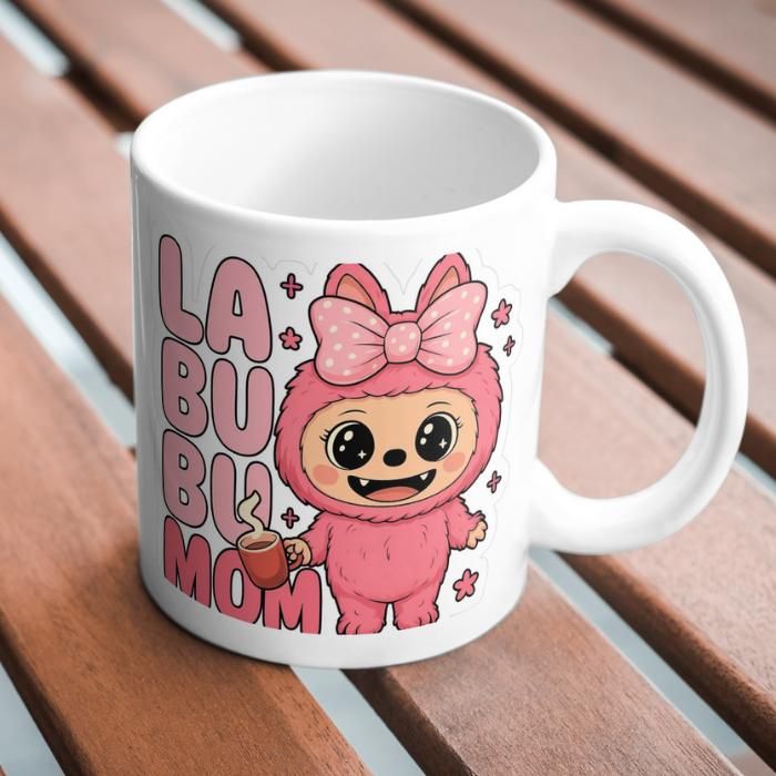 Tasse Maman LaBuBu – Cadeau Mignon pour Maman – Mug Kawaii Rose avec Personnage Rigolo – Idée Cadeau Fête des Mères