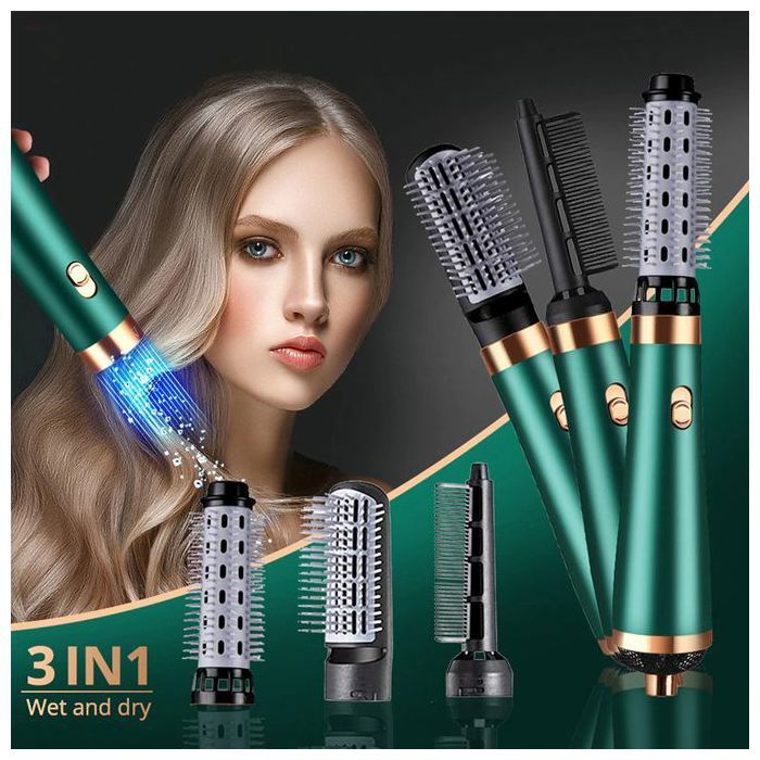 3 en 1 sèche-cheveux peigne Brosse à Air Boucleur air Lisseur DIY Coiffure appareil - vert