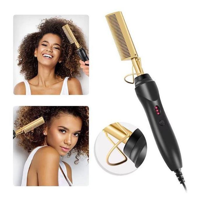 Fer à lisser électrique en cuivre multifonction, peigne, lisseur de cheveux à sang 2 en 1, lissage et bouclage