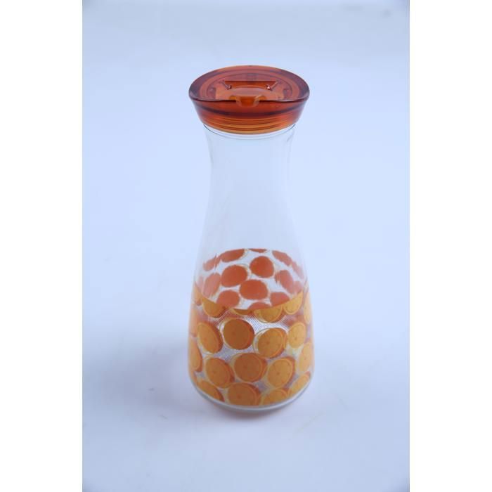 Pichet en verre - GENERIC - 1L - Couleur orange - Couvercle en plastique - Idéal pour vos boissons