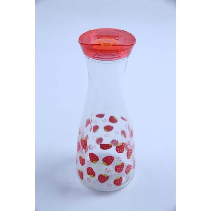 Pichet en verre - GENERIC - 1L - Couleur Rouge - Couvercle en plastique - Design épuré