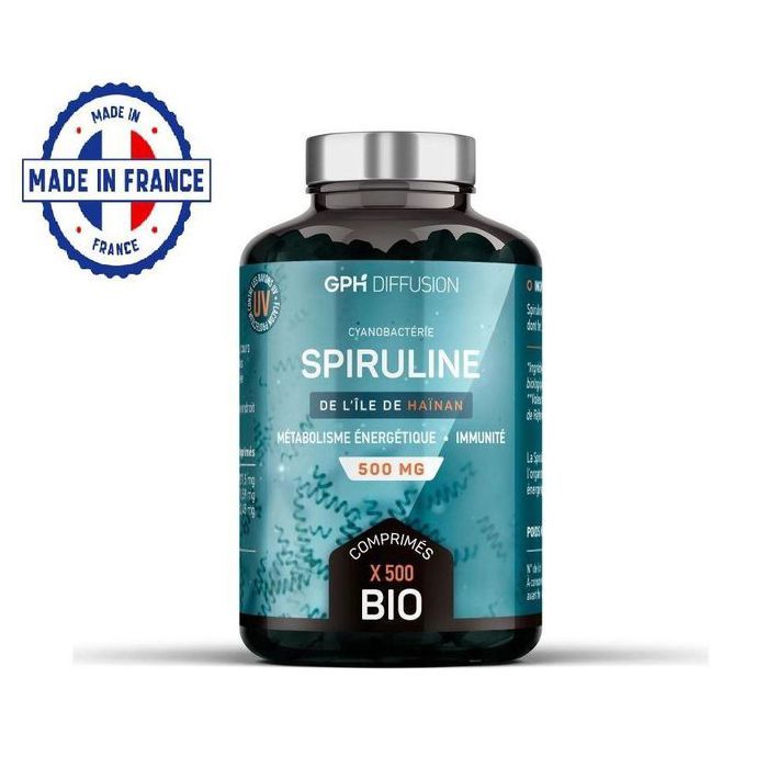 Spiruline Bio 500 mg boite 500 comprimés de l'ILE HAINAN made in France cure de 4 mois