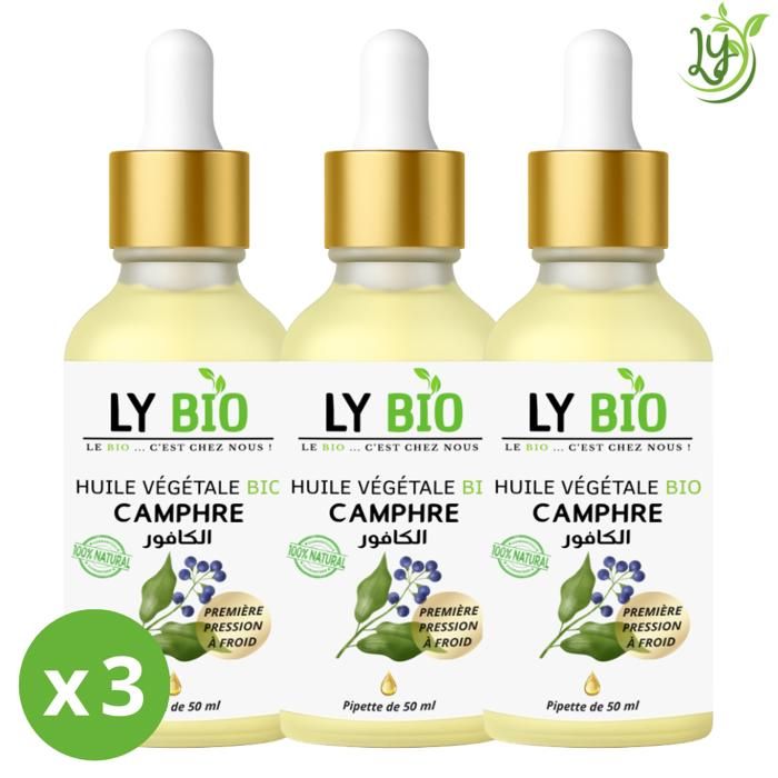 Huile Végétale Capillaire - LYBIO - Camphre - Lot de 3 - 50 ML - Hydratant