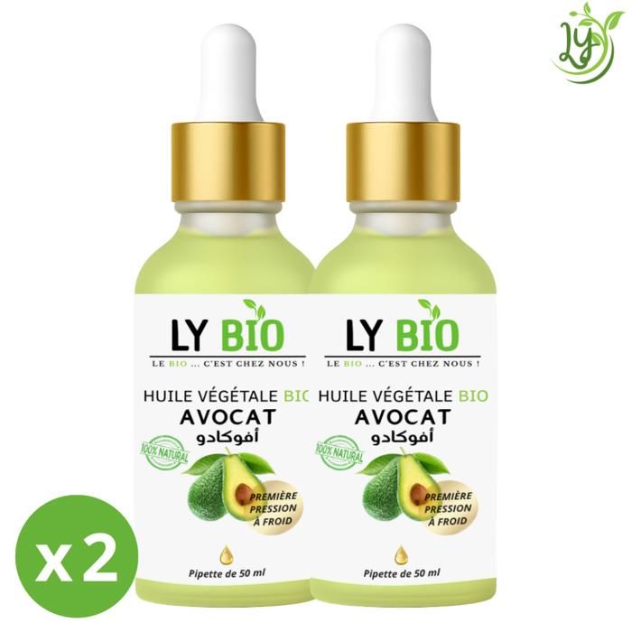 Huile Végétale - LYBIO - Avocat - Lot de 2 bouteilles - 50ml - Hydratant pour Cheveux Abîmés