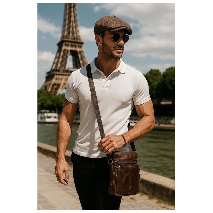 Mini sac homme - Cuir véritable - Anti vol - Compact - Porte documents