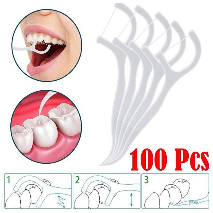 Lot 100 Pcs Fil dentaire pour Soins d'Hygiène Buccale, Bâton de Nettoyage pour Dents, Style Cure-dents