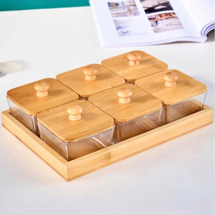 Boîtes de Conservation Hermétiques en Verre avec Couvercles en Bambou (Set de 6)