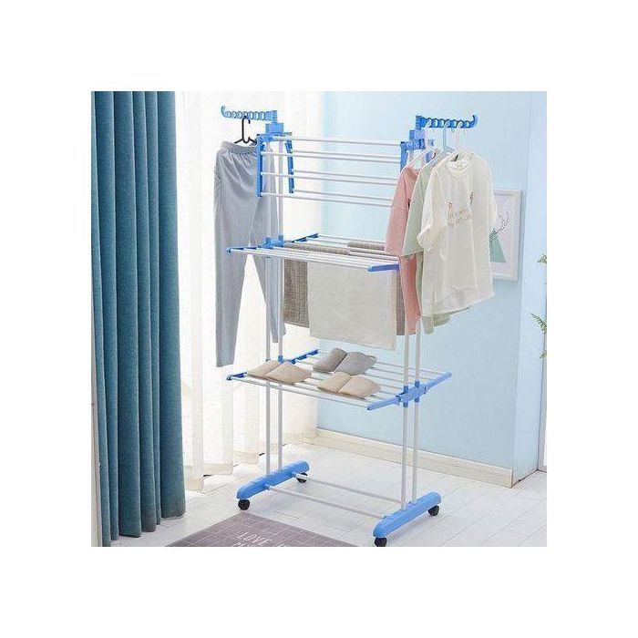 Étendoir à linge - GENERIC - Rétractable pliable - 4 niveaux - Acier inoxydable - Bleu