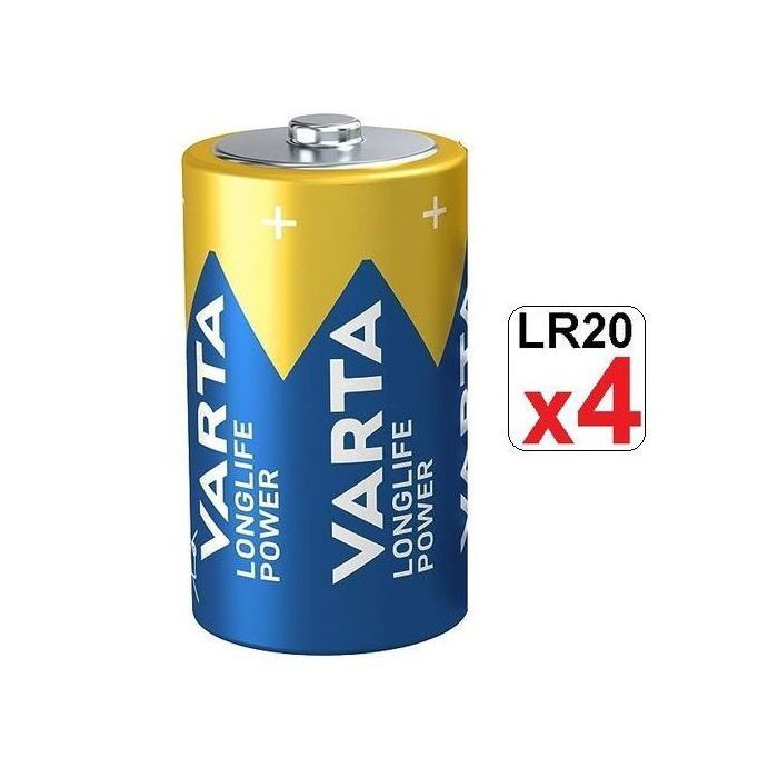 VARTA Piles Alcalines LR20, LongLife Power Alkaline // Lot de 4 Batteries
