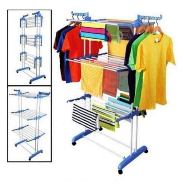 Séchoir à linge - GENERIC - Rétractable - Acier inoxydable - Pliable - 4 roues avec freins