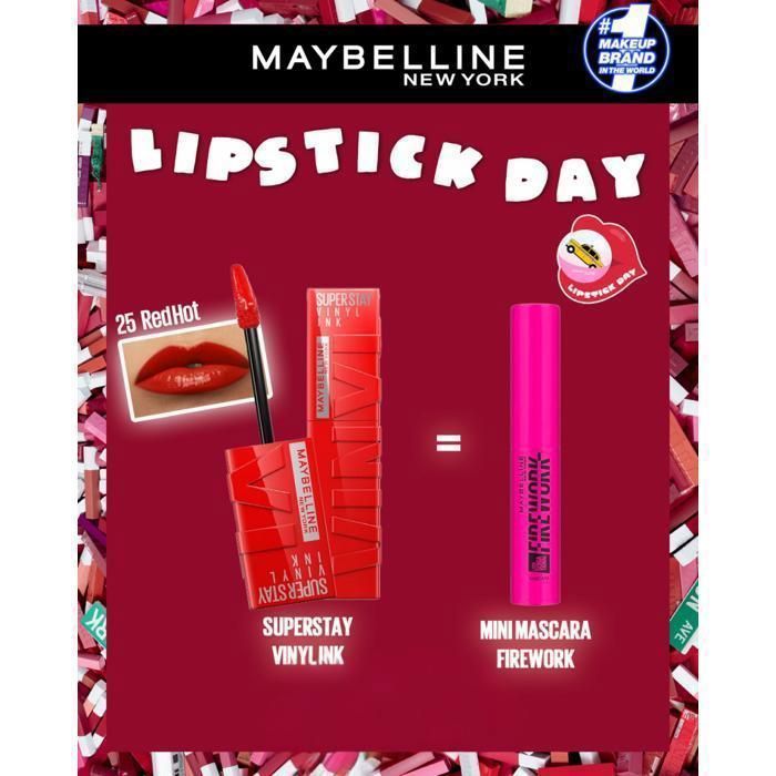 Pack 25 SUPERSTAY VINYL INK RED-HOT = MINI MASCARA FIREWORK