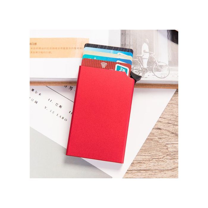 Étuis de poche à cartes Porte-cartes en métal Anti-vol Portefeuilles protection des cartes ROUGE