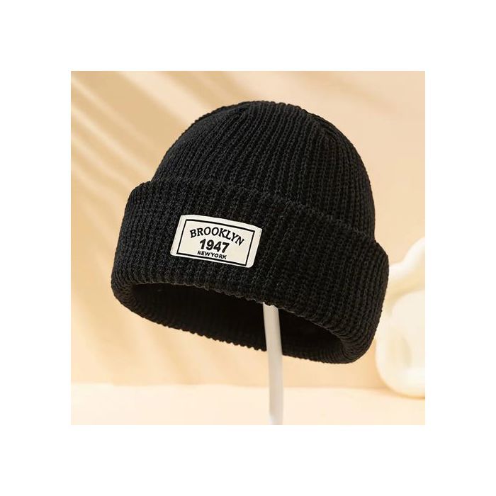 Bonnet tricoté BROOKLYN Unisexe en coton, Bonnet d'hiver chaud, à la mode, Hommes et femmes, Noir