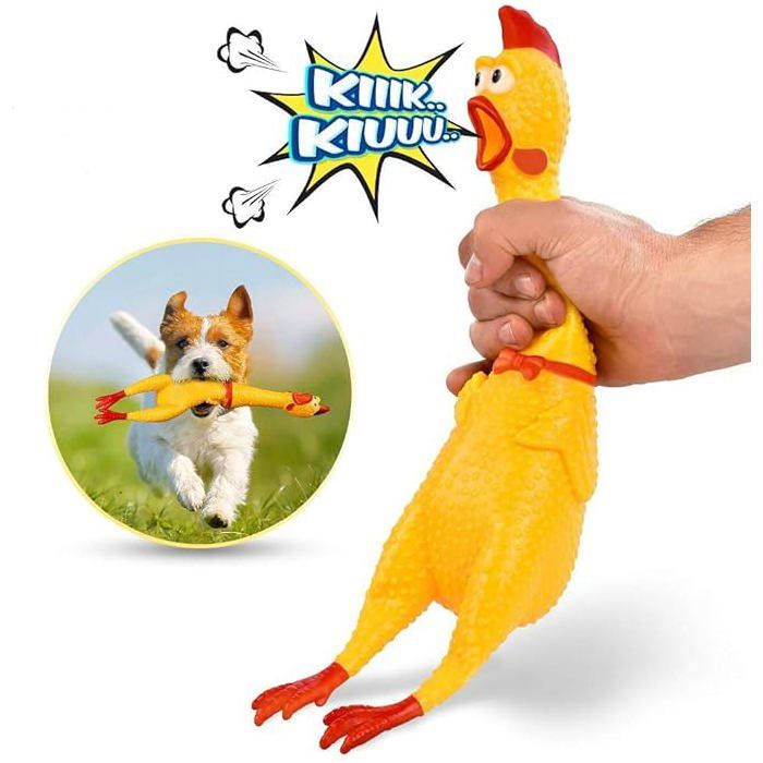 Jouet sonore en forme de poulet en caoutchouc, idéal pour amuser les chiens, les chats et pour des jeux créatifs.