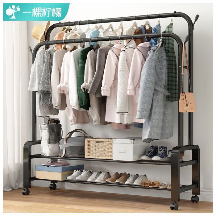 Porte-vêtements - GENERIC - Double pôle - Métal résistant - 4 crochets - 2 étagères