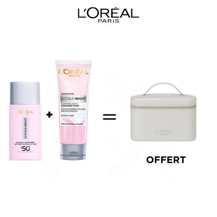 Routine Skincare Glycolic - L'OREAL PARIS - Glyco Sun SPF50 + Gel Nettoyant 100ml =Trousse
