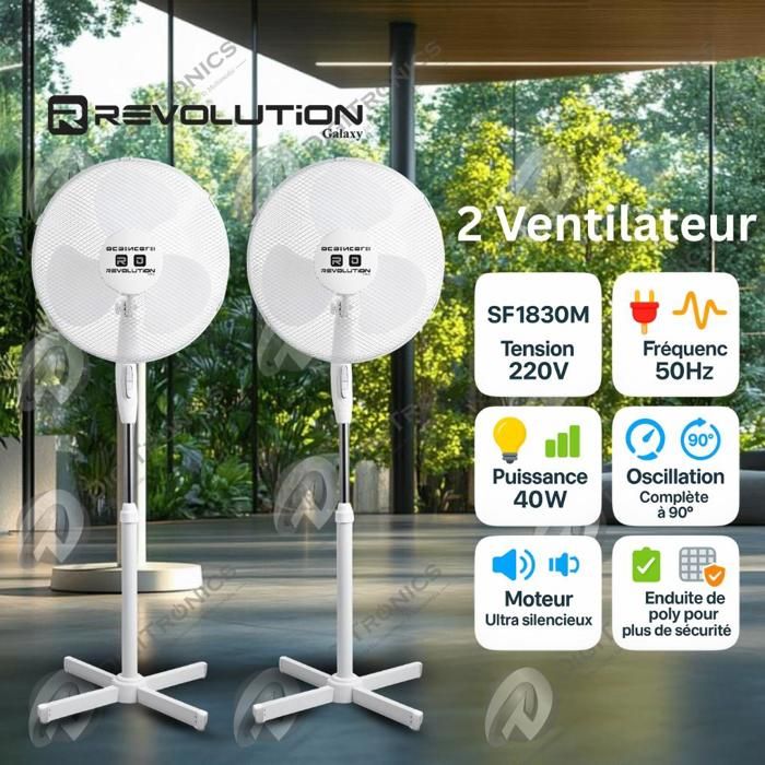 Ventilateur sur Pied Silencieux, Oscillant, Grille de Sécurité, SFC902M