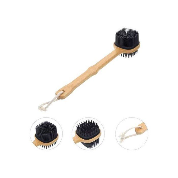 Brosse de bain exfoliante en silicone avec manche, noir