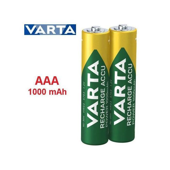 VARTA 2 Piles AAA Capacité 1000 mAh, 2 Batteries Rechargeables