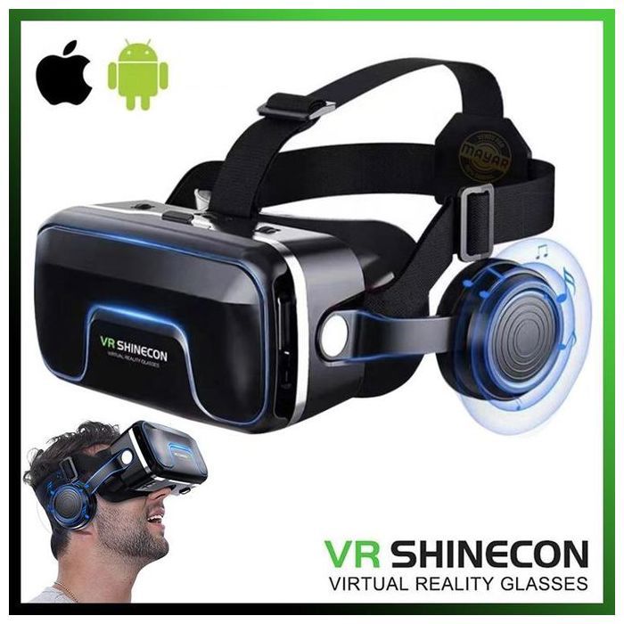 VR SHINECON Lunettes de Réalité Virtuelle VR 3D SC-G04EA avec Écouteurs Stéréo – Compatibles Smartphones 3,5 à 7 pouce