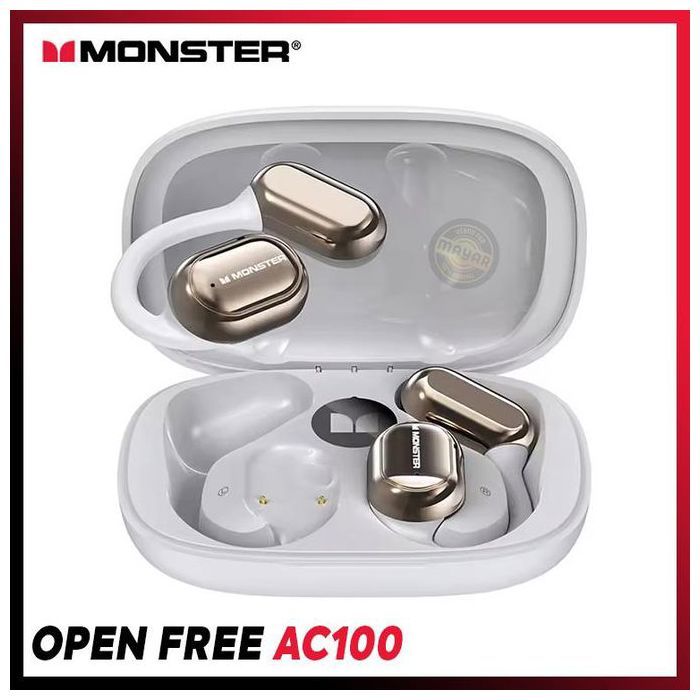 Monster Open Free AC100 Écouteurs Sans Fil Bluetooth 5.3 à Oreilles Ouvertes – Confort Longue Durée, Son Stéréo Hi-Fi blanc