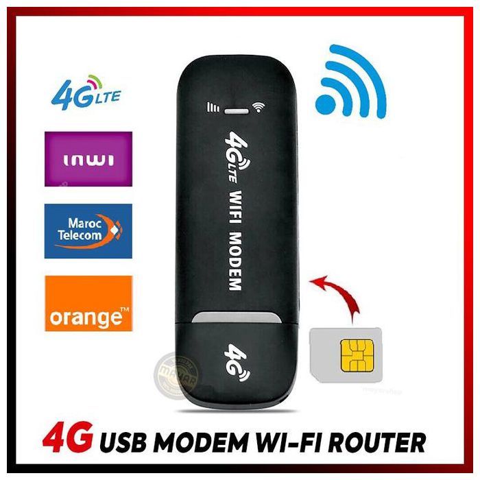 Modem USB 4G LTE 3-en-1 avec Fonction Hotspot Wi-Fi Portable, Partage de Connexion jusqu’à 10 Appareils