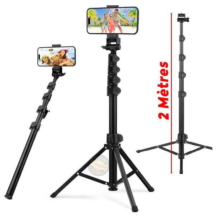trépied professionnel multifonction extensible jusqu’à 2 mètres rotation à 360° en acier au carbone Base renforcée