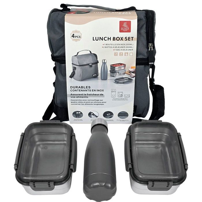 Lunch box - LUXUS - Isotherme - 4 pièces - Inox - Gris