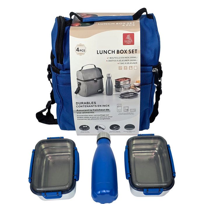 Lunch box - LUXUS - Isotherme - 4 pièces - Inox - Bleu