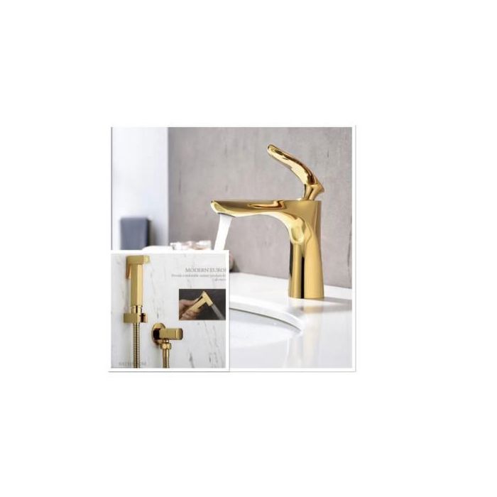 Pack Mitigeur lavabo gold vasque a poser et Douchette wc